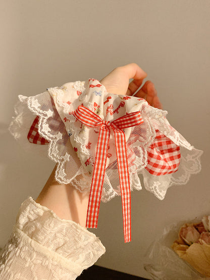 Cherry Duoduo ~ Red Lace Bows Triangle Shawl Women's Toe Cap Gentle Atmosphere Seaside Pastoral Style Summer Platonelstore
