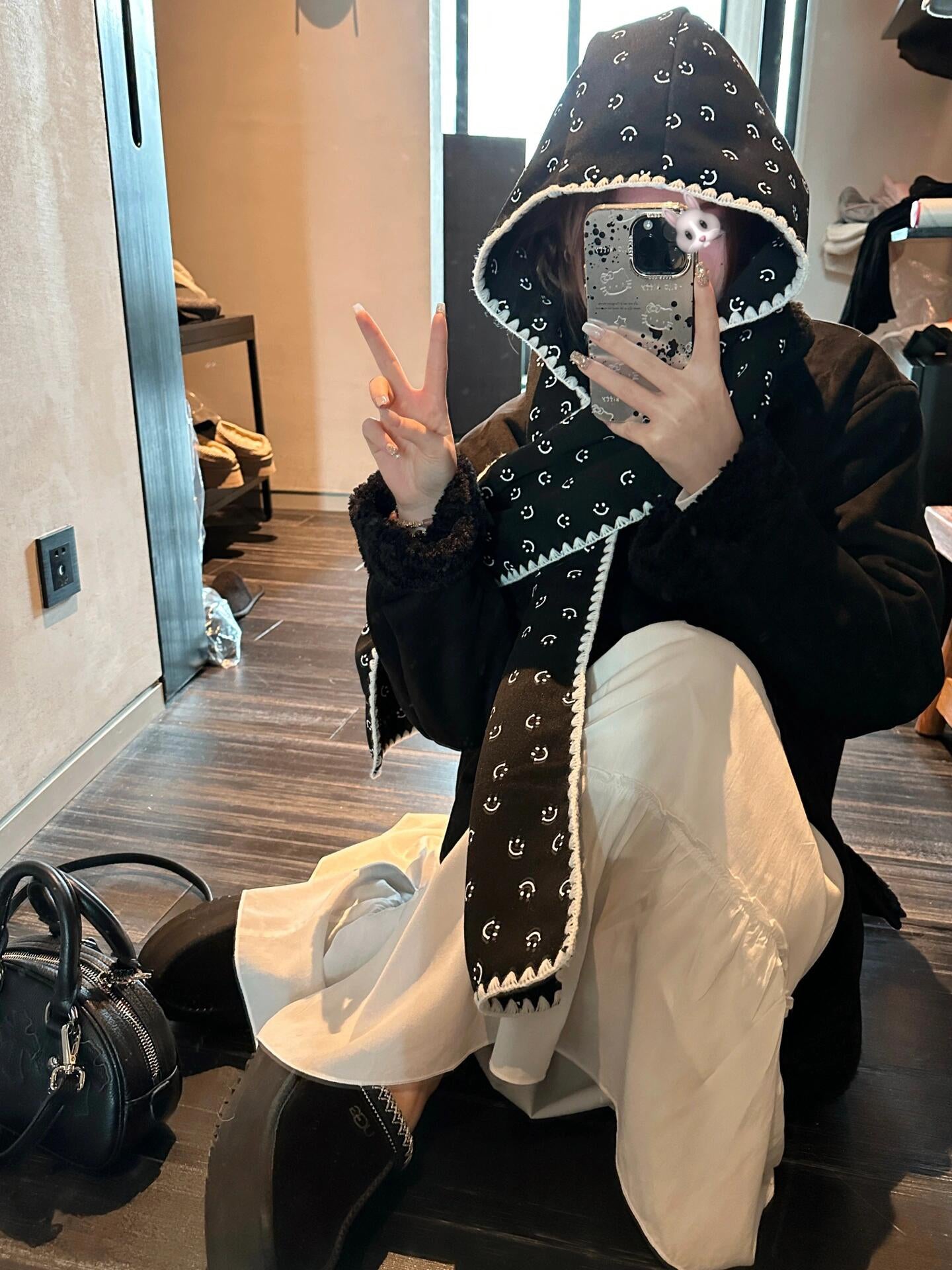Minjiena Cute Smiling Face Lace Scarf Hat Platonelstore