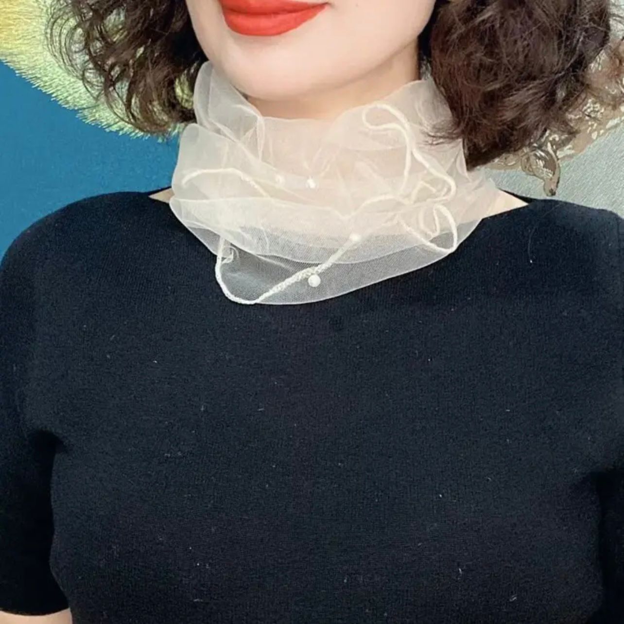 Mesh Summer Pullover Lace Versatile Beaded Scarf Platonelstore