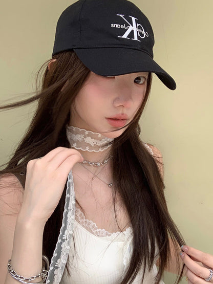 White Lace Mesh Embroidered Flower Narrow Scarf South Korea Ins Accessories Slender Fancy Easiest for Match Scarf Summer Women Platonelstore