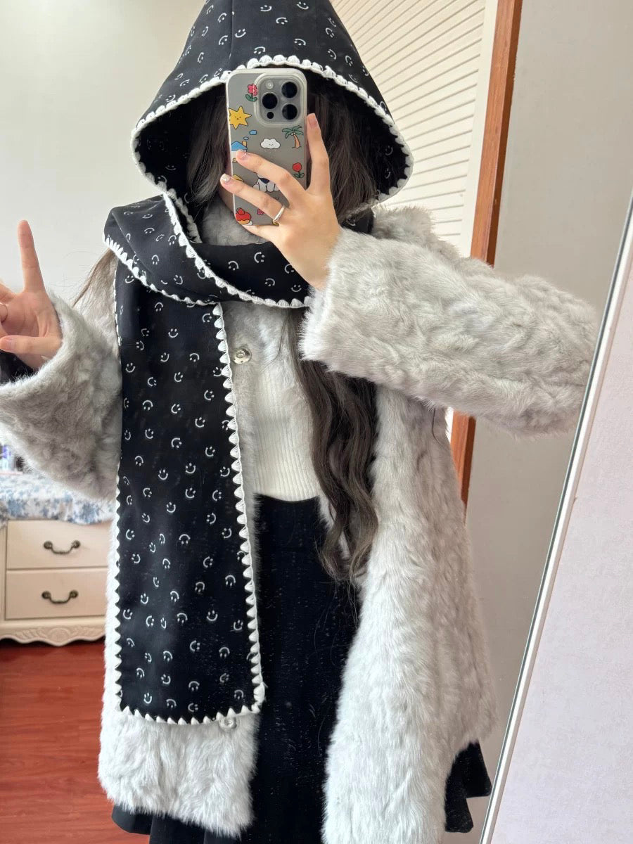Minjiena Cute Smiling Face Lace Scarf Hat Platonelstore