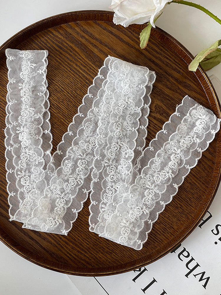 White Lace Mesh Embroidered Flower Narrow Scarf South Korea Ins Accessories Slender Fancy Easiest for Match Scarf Summer Women Platonelstore