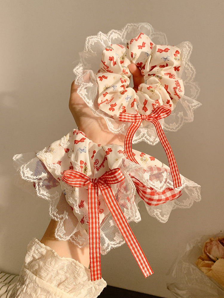 Cherry Duoduo ~ Red Lace Bows Triangle Shawl Women's Toe Cap Gentle Atmosphere Seaside Pastoral Style Summer Platonelstore