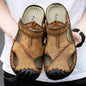 New Arrival Summer Men Breathable Sandals Authentic Leather Toe Box Casual Sandals Breathable Breathable Shoes Men's Cowhide Beach Shoes Platonelstore