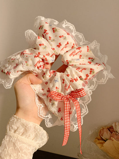Cherry Duoduo ~ Red Lace Bows Triangle Shawl Women's Toe Cap Gentle Atmosphere Seaside Pastoral Style Summer Platonelstore
