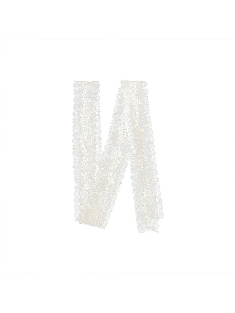 White Lace Mesh Embroidered Flower Narrow Scarf South Korea Ins Accessories Slender Fancy Easiest for Match Scarf Summer Women Platonelstore