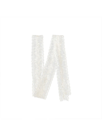 White Lace Mesh Embroidered Flower Narrow Scarf South Korea Ins Accessories Slender Fancy Easiest for Match Scarf Summer Women Platonelstore