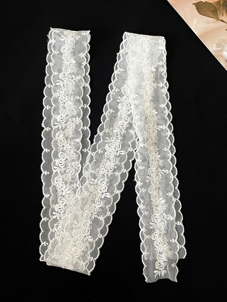 White Lace Mesh Embroidered Flower Narrow Scarf South Korea Ins Accessories Slender Fancy Easiest for Match Scarf Summer Women Platonelstore