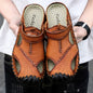 New Arrival Summer Men Breathable Sandals Authentic Leather Toe Box Casual Sandals Breathable Breathable Shoes Men's Cowhide Beach Shoes Platonelstore