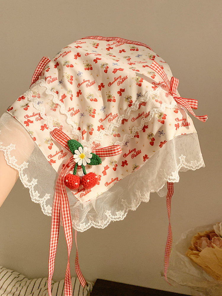 Cherry Duoduo ~ Red Lace Bows Triangle Shawl Women's Toe Cap Gentle Atmosphere Seaside Pastoral Style Summer Platonelstore