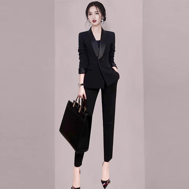 Elegant Socialite Black Professional Fall and Winter Accessible Luxury Suit Platonelstore