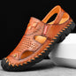 New Arrival Summer Men Breathable Sandals Authentic Leather Toe Box Casual Sandals Breathable Breathable Shoes Men's Cowhide Beach Shoes Platonelstore