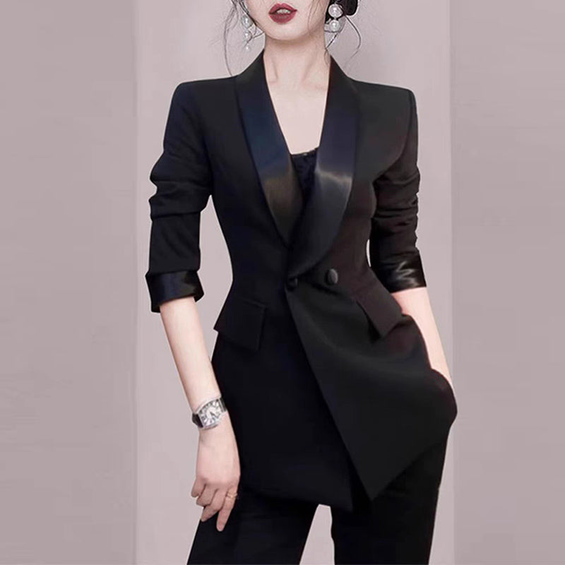 Elegant Socialite Black Professional Fall and Winter Accessible Luxury Suit Platonelstore