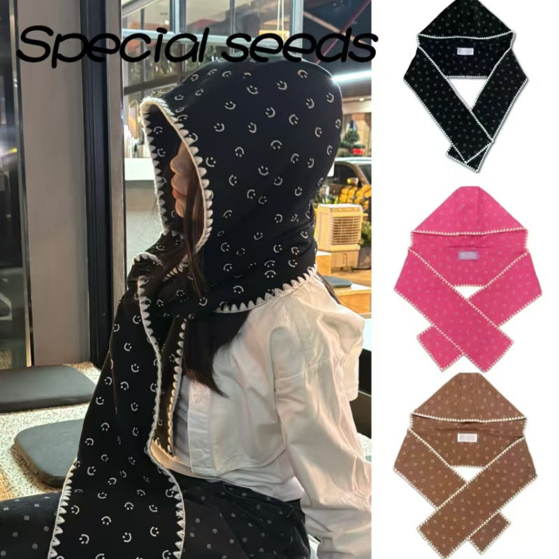 Minjiena Cute Smiling Face Lace Scarf Hat Platonelstore