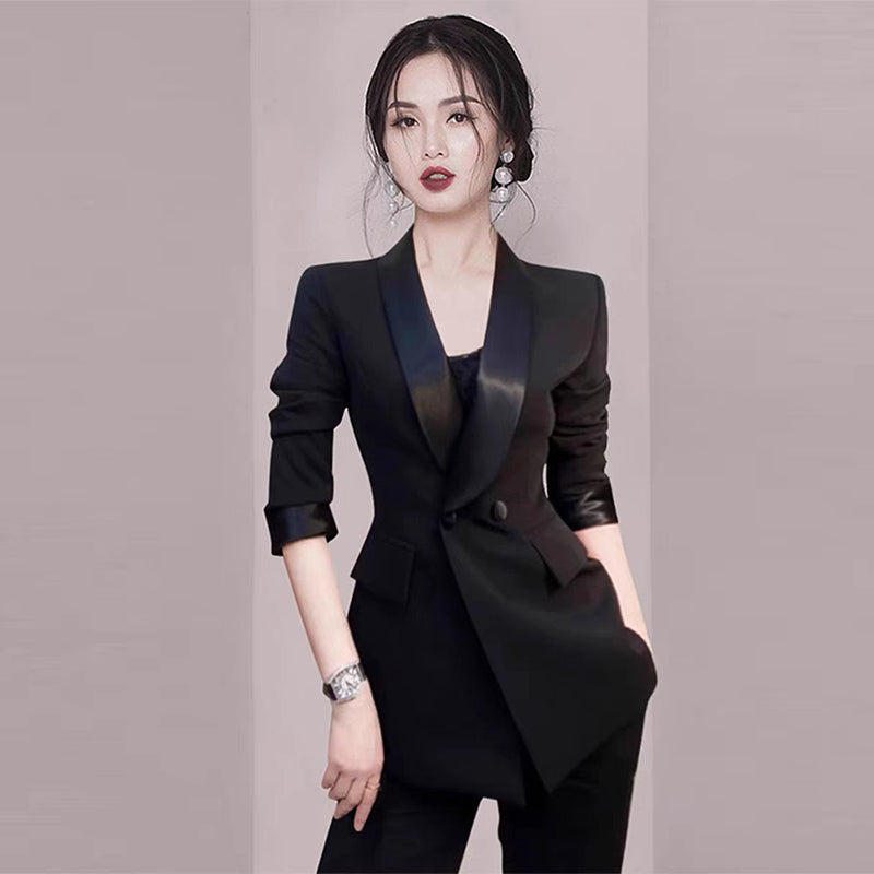 Elegant Socialite Black Professional Fall and Winter Accessible Luxury Suit Platonelstore