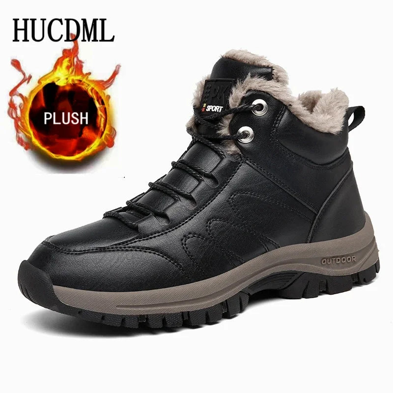 Winter Mens Boots 2023 New Warm Plush Leather Snow Ankle Boots Outdoor Work Casual Shoes Non-slip Rubber Bota Masculina Platonelstore