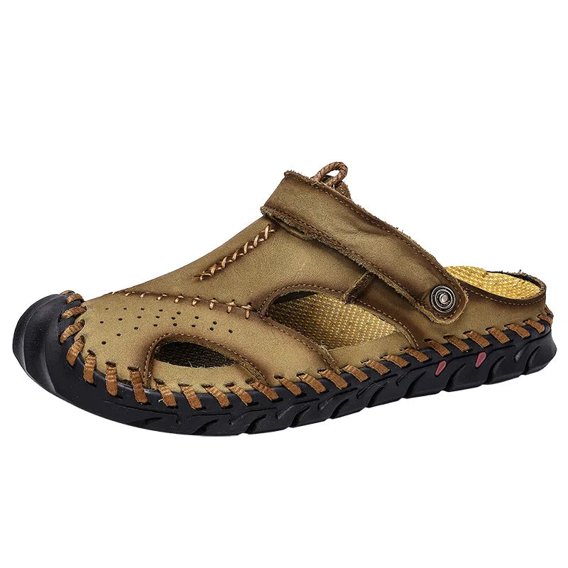 2022 New Summer Men's Sandals Soft Comfortable Breathable Leather Sandals Men Outdoor Beach Sports Sandals Plus Size Men's Shoes Platonelstore