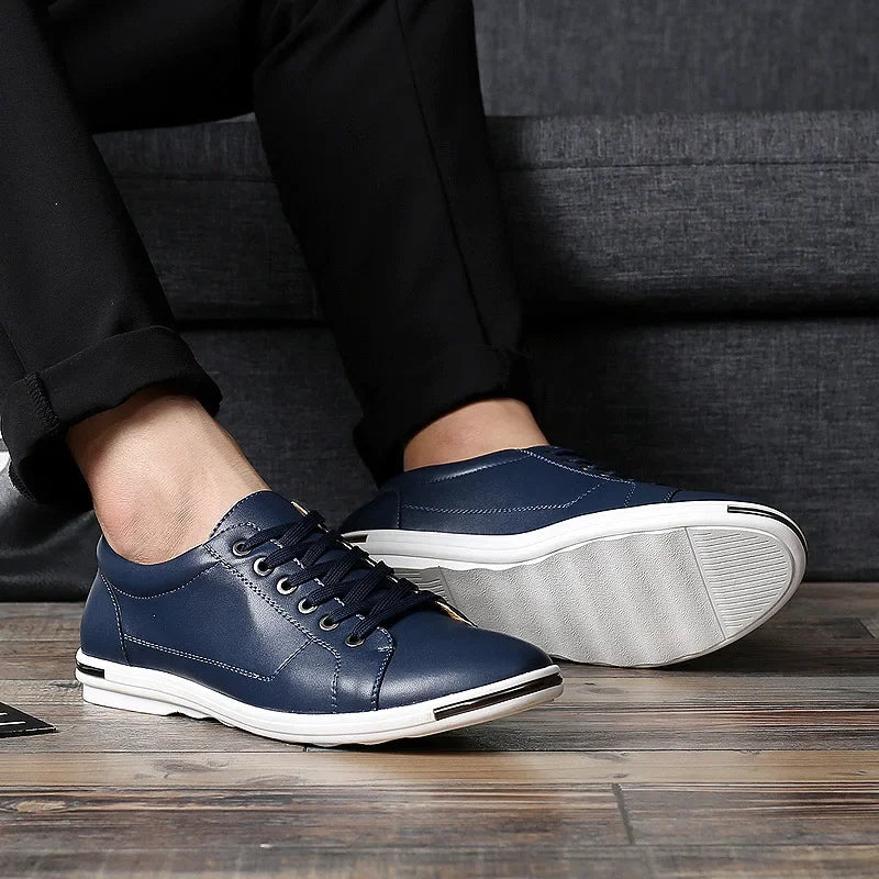 Fashion Large Size Solid Color Male Board Shoes Spring Autumn Designer New Men's Outdoor Walking Shoes Lace Leather Sneakers Man Platonelstore