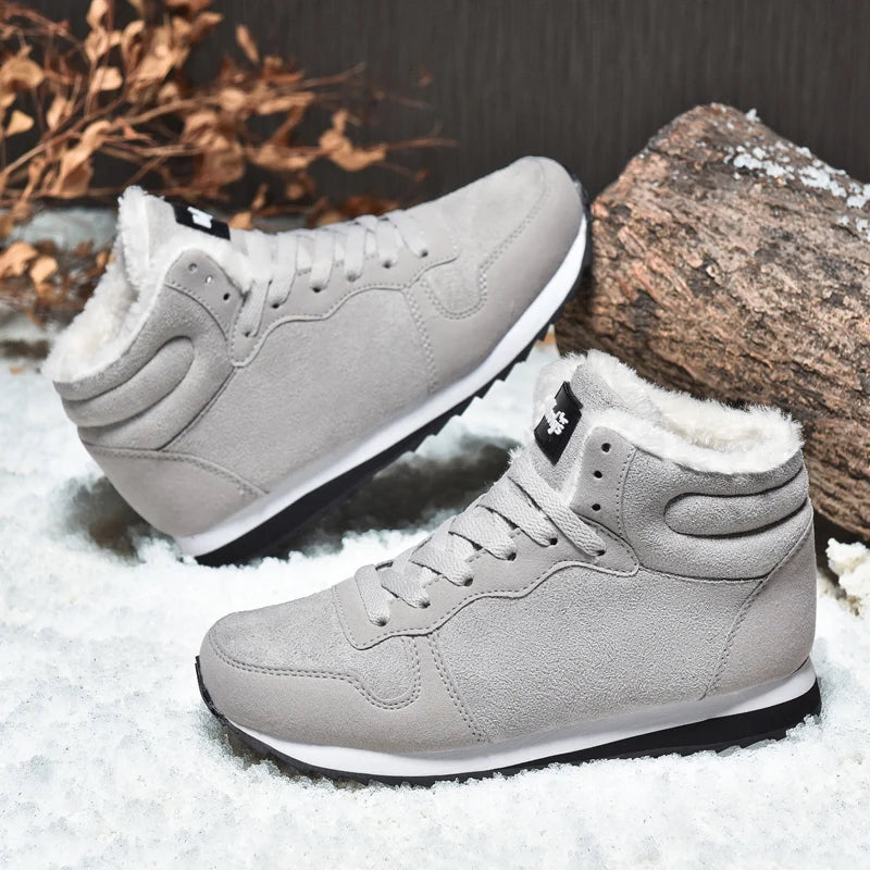 Winter Snow Boots Men Plush Warm Women Boots Suede Leather Ankle Boot Comfortable Light Couple Waterproof Sneakers Big Size 48 Platonelstore