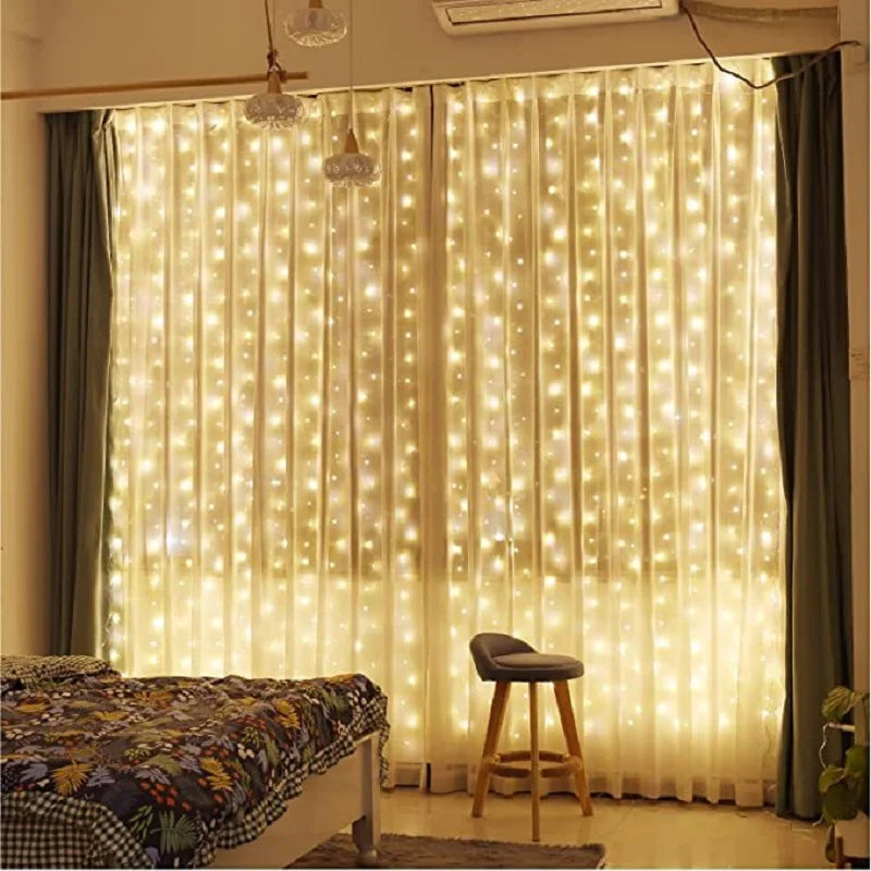 LED Curtain String Lights Christmas Garland Decor Fairy Light 8 Modes USB Remote Control Wedding Holiday Party for Bedroom Home Platonelstore