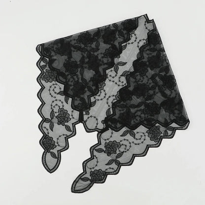 Stylish Embroidery Floral Lace Triangular Scarf Hijab Church Shawl Wrap Women Solid Color Veil Scarf Shawls Summer Thin Hijabs Platonelstore
