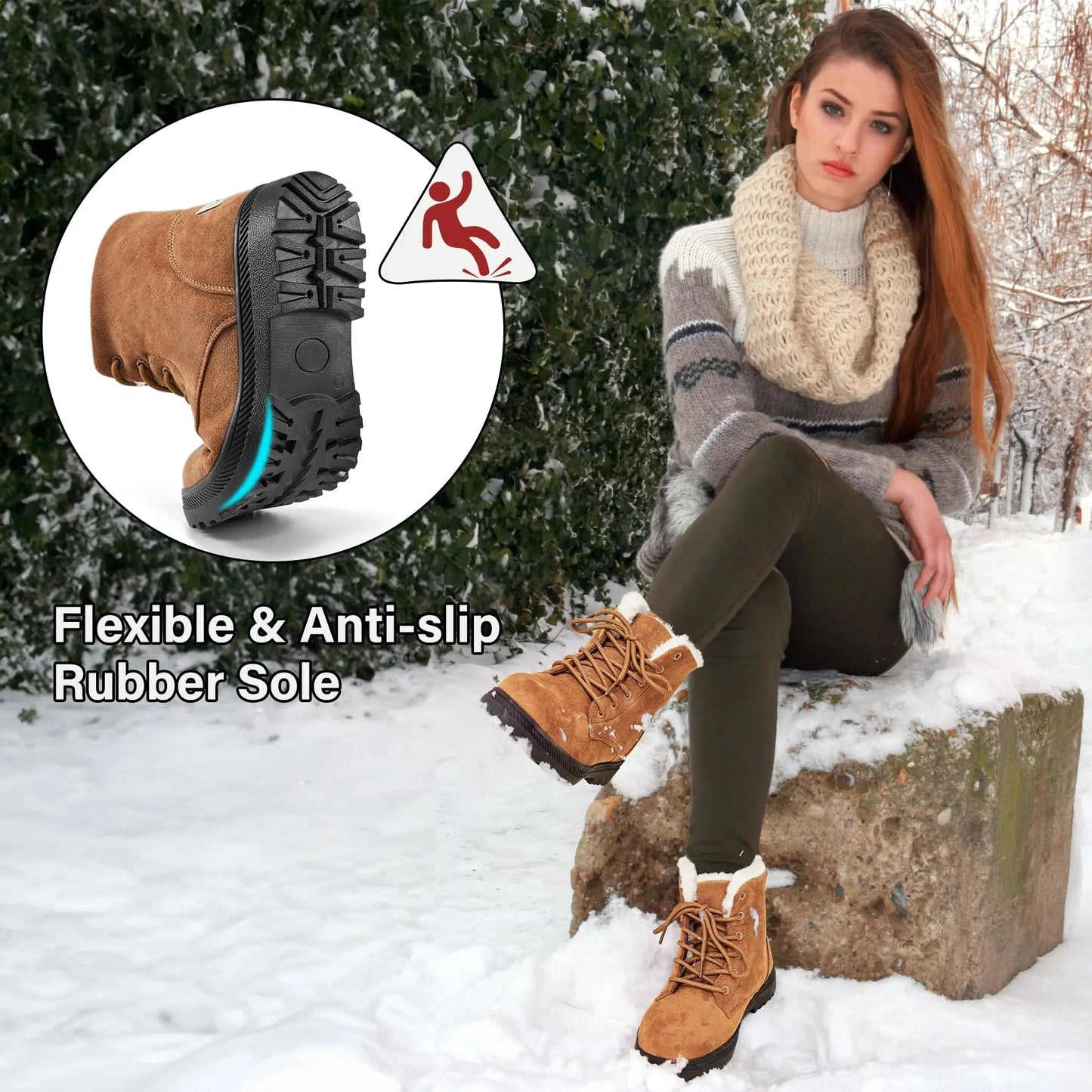 Crestar Women Winter Boots Lady Girls Fashion Warm Cotton Fur Lined Shoes Lace Up Comfortable Non Slip Ankle Platform Snow Boots Platonelstore
