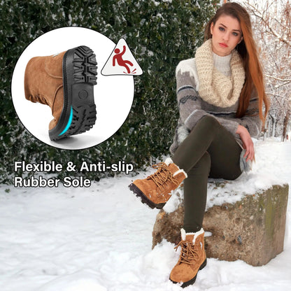 Crestar Women Winter Boots Lady Girls Fashion Warm Cotton Fur Lined Shoes Lace Up Comfortable Non Slip Ankle Platform Snow Boots Platonelstore
