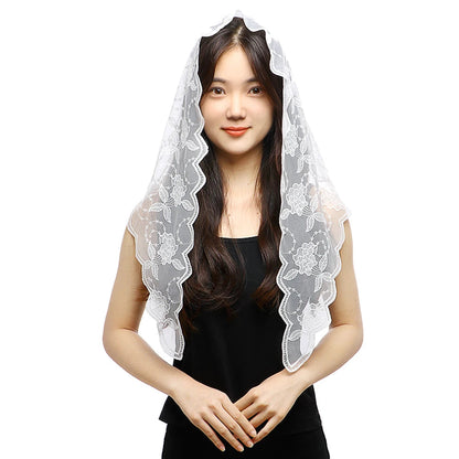 Stylish Embroidery Floral Lace Triangular Scarf Hijab Church Shawl Wrap Women Solid Color Veil Scarf Shawls Summer Thin Hijabs Platonelstore