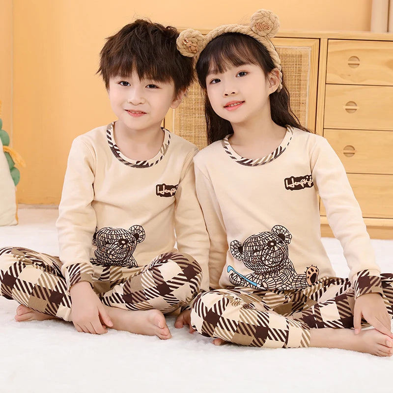 Spring Autumn Girls Cotton Pajamas Baby Full Sleeve Soft Sleepwear Children Winter Underwear Sets Kids Cartoon Pijamas Boys Pjs Platonelstore