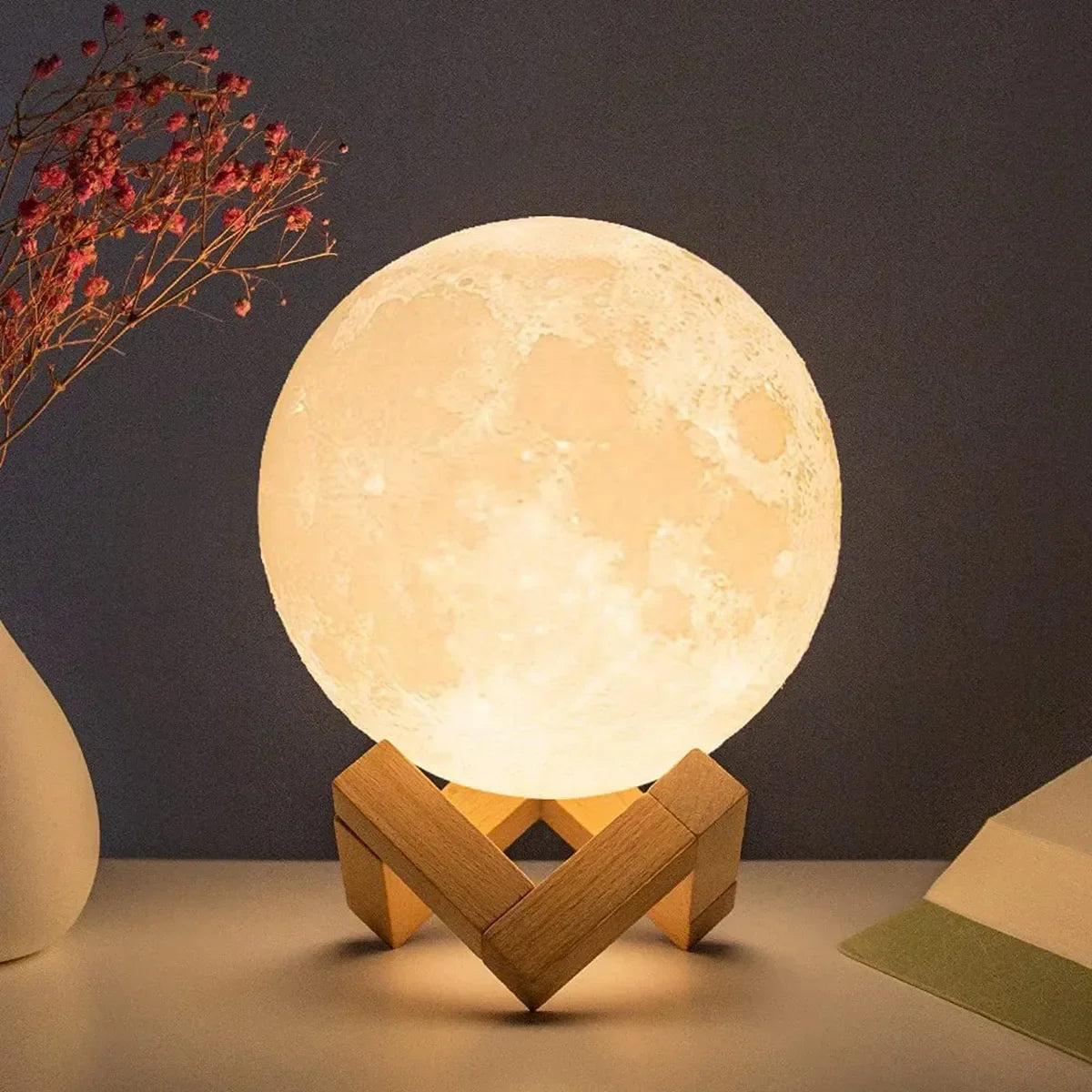 8cm Moon Lamp LED Night Light Battery Powered With Stand Starry Lamp Bedroom Decor Night Lights Kids Gift Moon Lamp Platonel