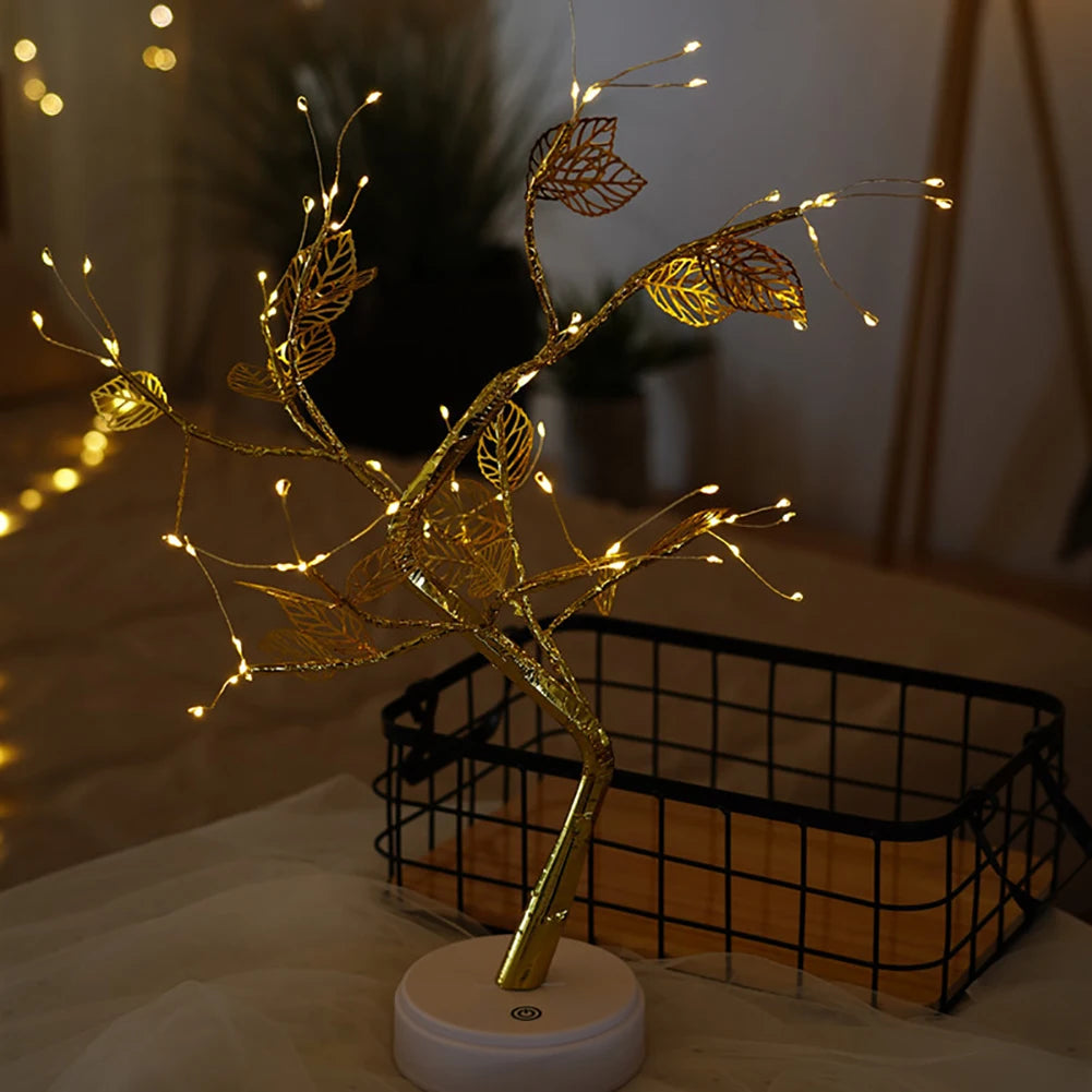 Fairy Light Spirit Tree Lamp Sparkly Tree Lamp Battery/USB Operated LED Mini Tree Warm Light Pearl Starry Night Light Platonel