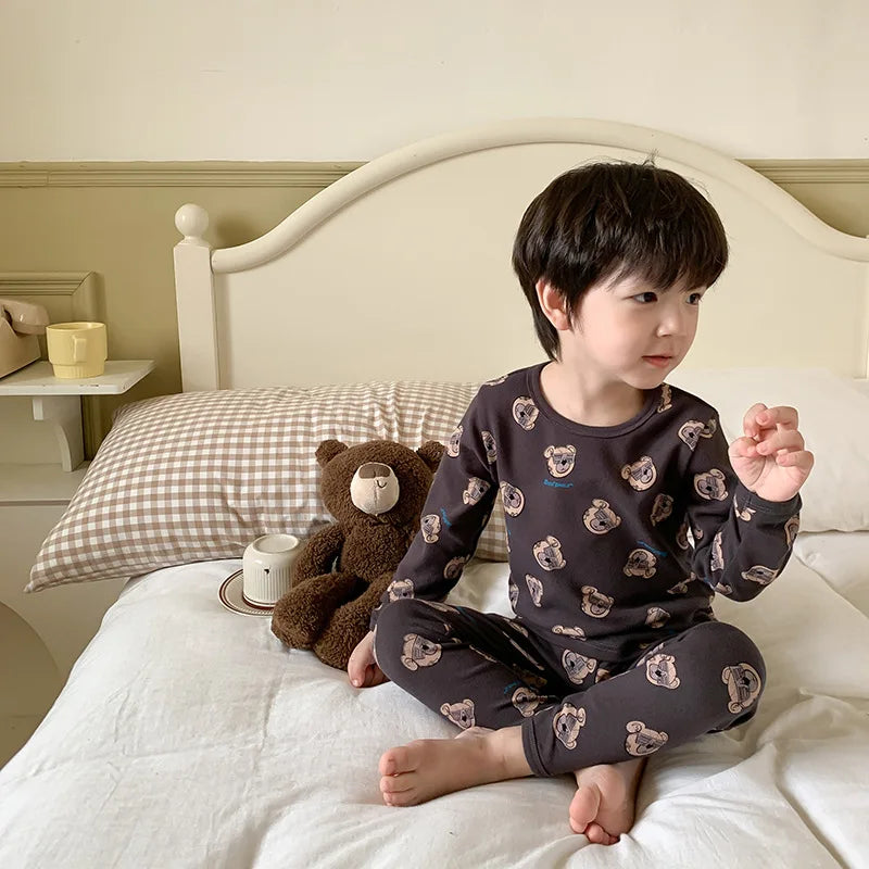 Children's Pajamas Set Autumn and Winter Long-sleeved Tops Cute Design Cartoon Pattern + Trousers Simple Style Home Clothes Platonelstore
