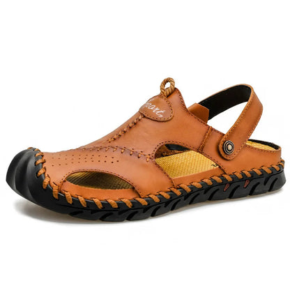 Fashion Men's Sandals Outdoor Hollow Leather Sandals Shoes Men Breathable Shoes Oversized Water Trekking Beach Sandals Casual Platonelstore