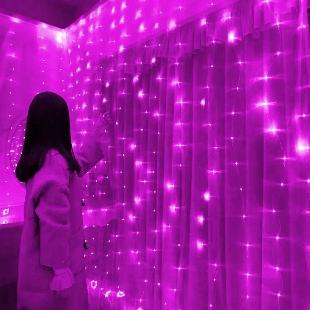 6x3M LED USB Curtain String Fairy Lights Christmas Garland 8 Modes Remote for New Year 2024 Party Garden Home Wedding Decoration Platonelstore