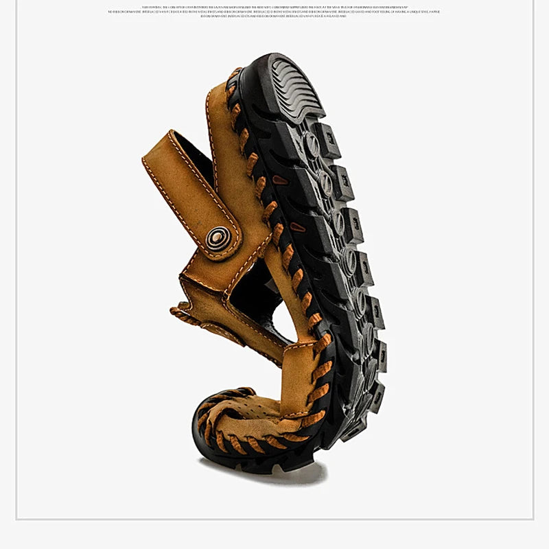 Fashion Men's Sandals Outdoor Hollow Leather Sandals Shoes Men Breathable Shoes Oversized Water Trekking Beach Sandals Casual Platonelstore