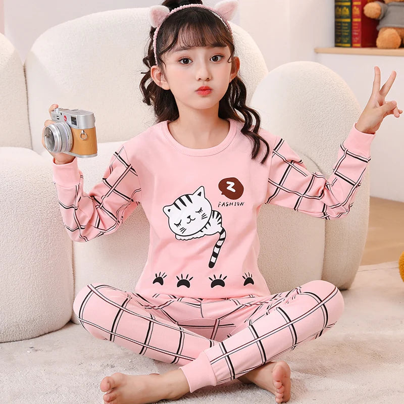 Spring Autumn Girls Cotton Pajamas Baby Full Sleeve Soft Sleepwear Children Winter Underwear Sets Kids Cartoon Pijamas Boys Pjs Platonelstore