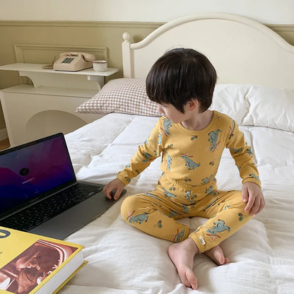 Children's Pajamas Set Autumn and Winter Long-sleeved Tops Cute Design Cartoon Pattern + Trousers Simple Style Home Clothes Platonelstore