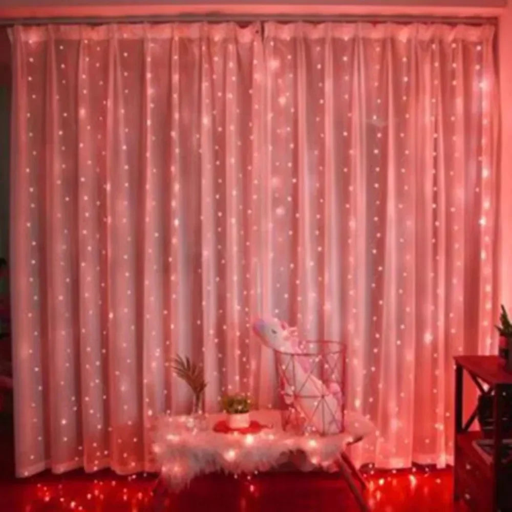 6x3M LED USB Curtain String Fairy Lights Christmas Garland 8 Modes Remote for New Year 2024 Party Garden Home Wedding Decoration Platonelstore