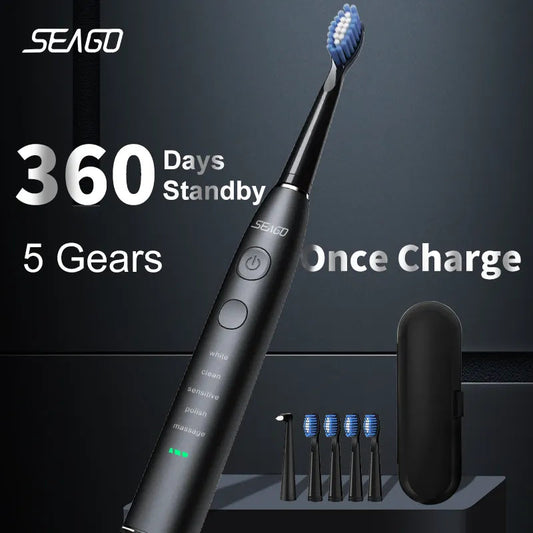 Seago Electric Toothbrush USB Rechargeable Adult 360 Days Long Battery Life with 4 Replacement Heads Gift SG-575 Platonelstore