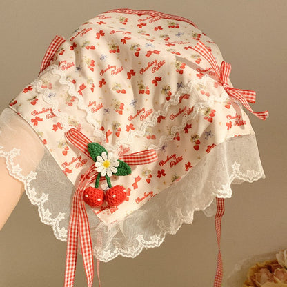 Cherry Duoduo ~ Red Lace Bows Triangle Shawl Women's Toe Cap Gentle Atmosphere Seaside Pastoral Style Summer Platonelstore