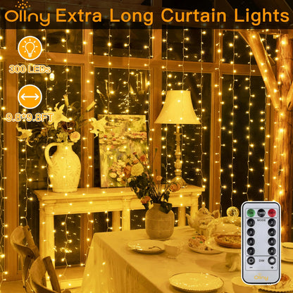 LED Curtain String Lights Christmas Garland Decor Fairy Light 8 Modes USB Remote Control Wedding Holiday Party for Bedroom Home Platonelstore