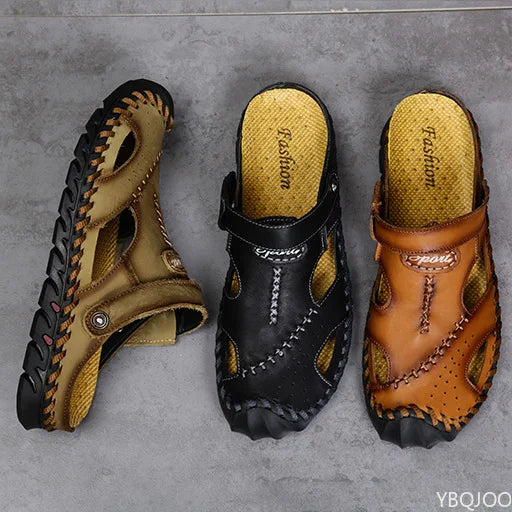2022 New Summer Men's Sandals Soft Comfortable Breathable Leather Sandals Men Outdoor Beach Sports Sandals Plus Size Men's Shoes Platonelstore