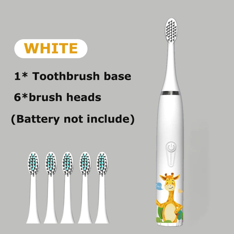 Cartoon Electric Toothbrush Twins Kids Sonic Electric Toothbrushes with 5 Replacement Brush Heads Battery Electric Teeth Brush Platonelstore