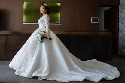 Flavinke Customized African Women Bll Gown Wedding Dresses 2025 Bridal Elegant Long Sleeves Beautiful Lace Dresses Platonelstore