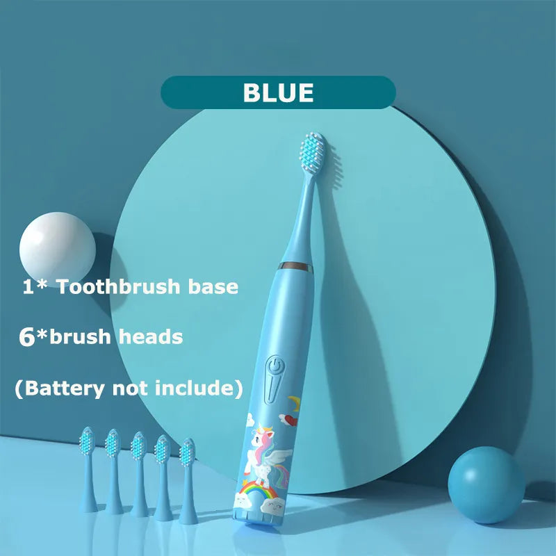 Cartoon Electric Toothbrush Twins Kids Sonic Electric Toothbrushes with 5 Replacement Brush Heads Battery Electric Teeth Brush Platonelstore