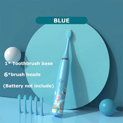 Cartoon Electric Toothbrush Twins Kids Sonic Electric Toothbrushes with 5 Replacement Brush Heads Battery Electric Teeth Brush Platonelstore