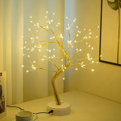 Fairy Light Spirit Tree Lamp Sparkly Tree Lamp Battery/USB Operated LED Mini Tree Warm Light Pearl Starry Night Light Platonel