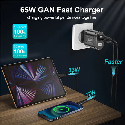 GaN 65W USB C Charger Quick Charge Korea Plug PD USB-C Type C Fast USB Charger For iPhone 13 Xiaomi Samsung Max Macbook Platonelstore