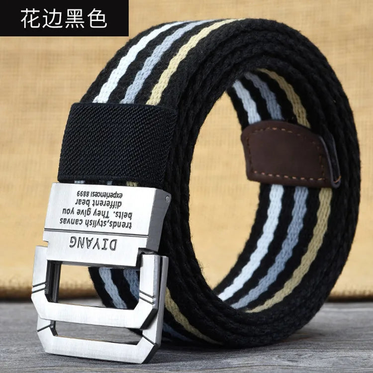 New Canvas Belt Man Belt Girl Teenager Double Ring Buckle Jeans with Military Student Cloth Belt Designer Belts pas taktyczny Platonelstore