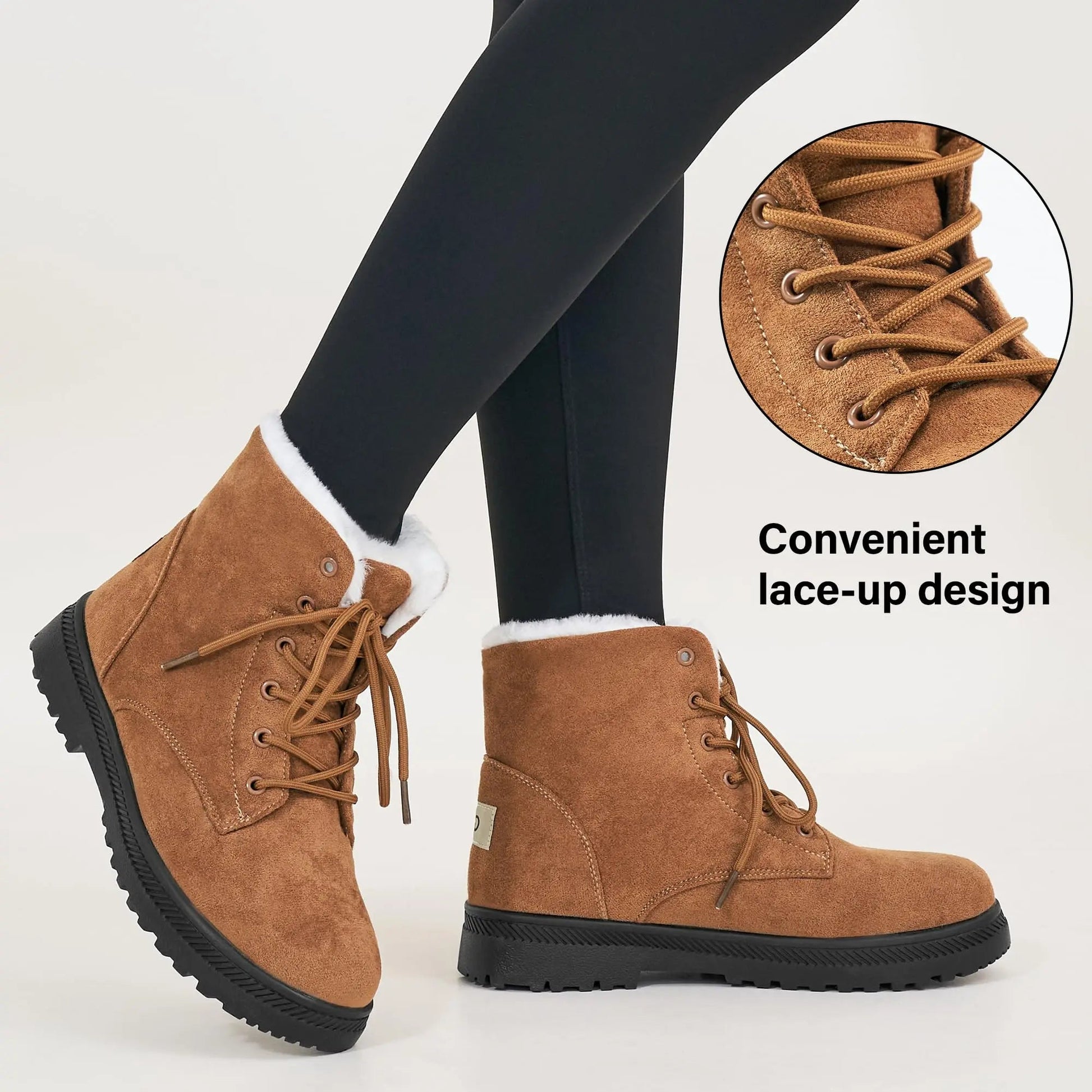 Crestar Women Winter Boots Lady Girls Fashion Warm Cotton Fur Lined Shoes Lace Up Comfortable Non Slip Ankle Platform Snow Boots Platonelstore